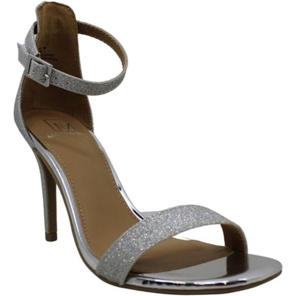 NEW Material Girl Blaire Glitter Ankle Strap Dress Heels Grey Women's 5.5